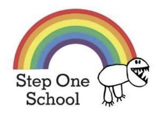 Step One School's original rainbow logo with Al the Alligator