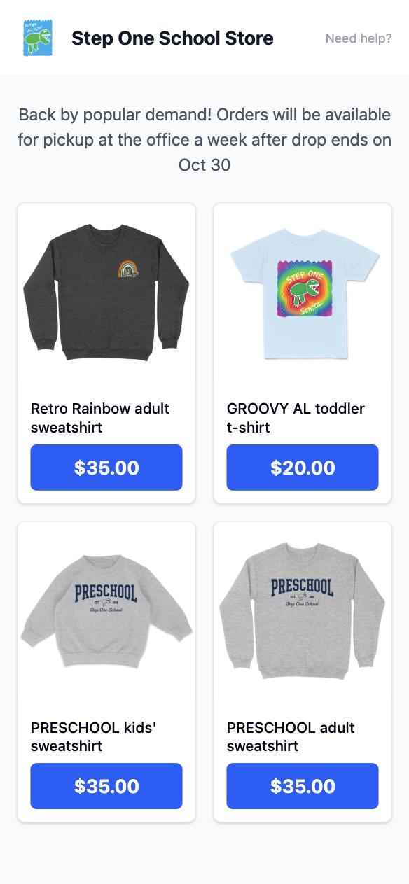 Step One School's live store on a phone